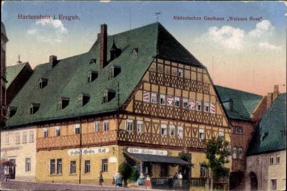 PC Hartenstein in the Erzgebirge of Saxony, old German inn Weisses Ross