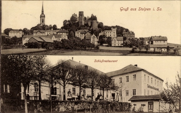 Postcard Stolpen in Saxony, castle, castle restaurant, old architecture