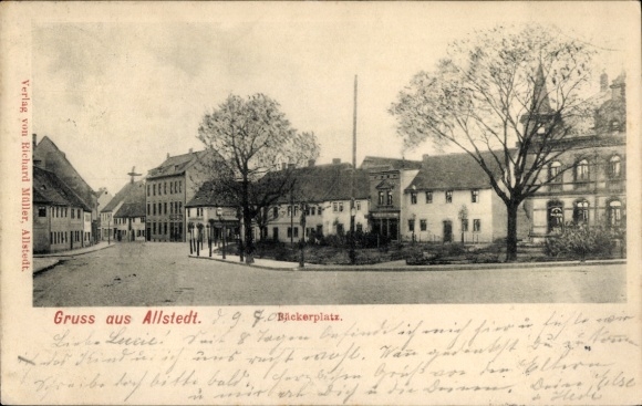 Ansichtkaart Allstedt in Saksen-Anhalt, Groeten uit 9. Backerplatz, Uitgever Richard Müller