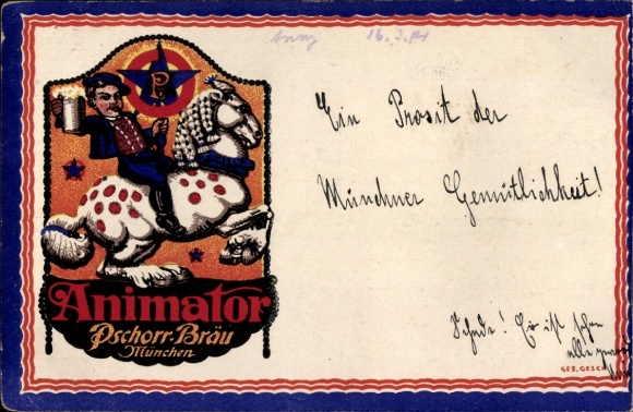 Postcard Munich, Animator, Pschorr-Bräu