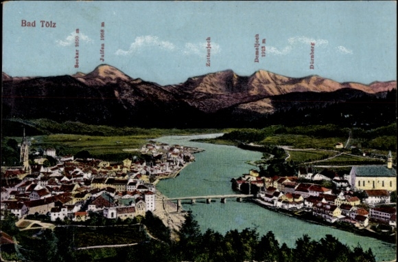 Postcard Bad Tölz Upper Bavaria, panoramic view with Seekar, Juifen, Zottenjoch, Dürnberg