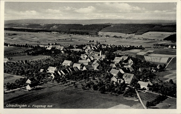 Postcard Unadingen Löffingen in the Black Forest, aerial view, village view, many roofs, rural surroundings