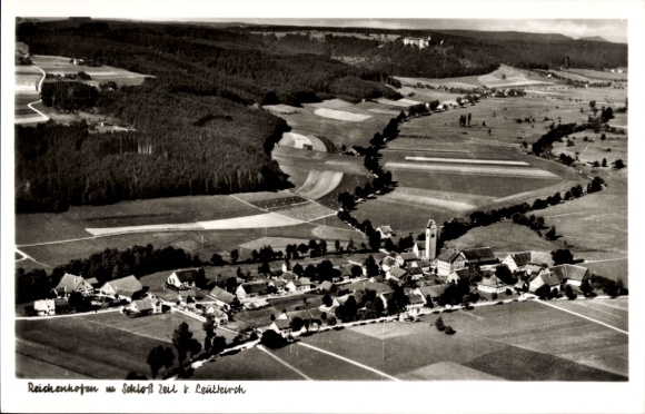 Postcard Reichenhofen Leutkirch im Allgäu Württemberg, aerial photograph, castle