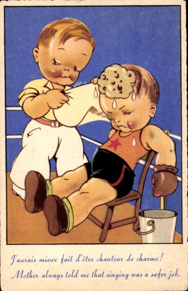 Artist Postcard boxing match, boxer in the ring, I'm a great singer...