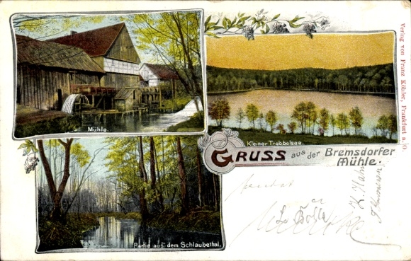 Postcard Bremsdorf Schlaubetal Brandenburg, Bremsdorfer Mühle, Kleiner Trebbelsee