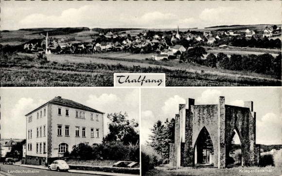 Postcard Thalfang in the Hunsrück, panorama, country school home, war memorial