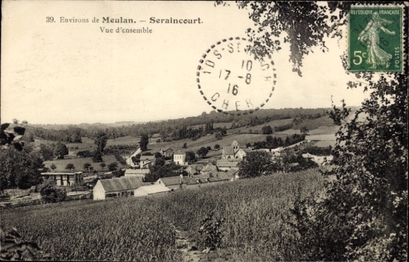 Ak Rueil Seraincourt Val d'Oise, Landschaftsaufnahme, Häuser, Felder, Poststempel, Baudetails