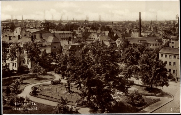 Postcard Limbach Oberfrohna Sachsen, general view, park, chimneys
