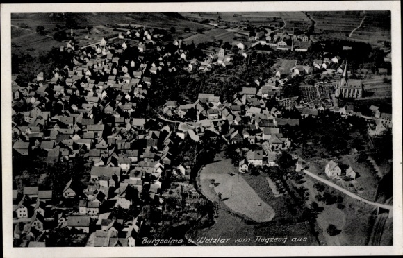 Postcard Wetzlar on the Lahn, aerial view of Burgsolms and houses, church
