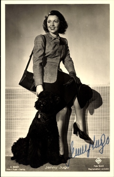 Ak Schauspielerin Jenny Jugo, Portrait, Hund, Autogramm