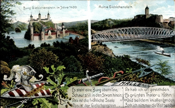 PC Giebichenstein Halle an der Saale, Giebichenstein Castle, ruins, Saale, year 1400, poem