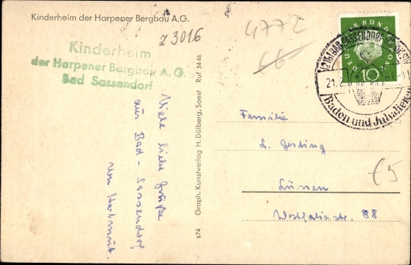Postcard Bad Sassendorf in the district of Soest, Harpen children&#39;s home