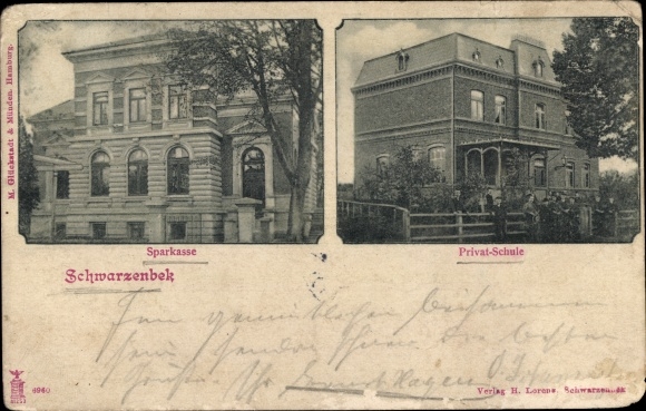 Ak Schwarzenbek in Lauenburg, spaarbank, privéschool