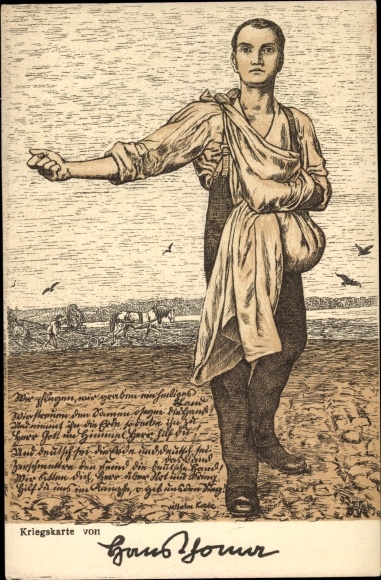 Artist PC Thoma, Hans, war card, poem, sower, field worker, I. WK
