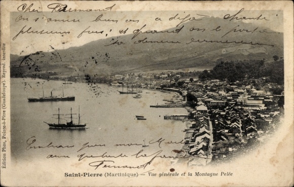 Ak Saint Pierre Martinique, Panorama der Bucht