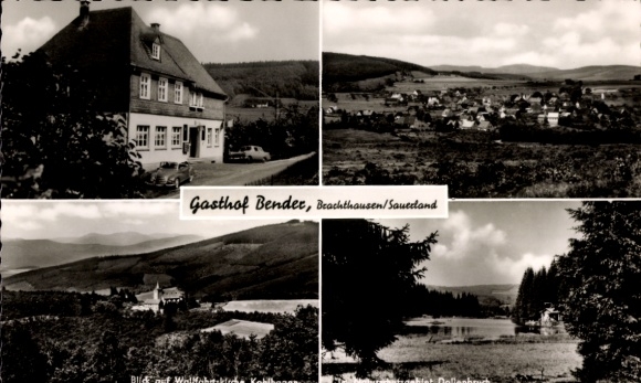 Postcard Brachthausen Kirchhundem in Sauerland, Panorama, Gasthof Bender