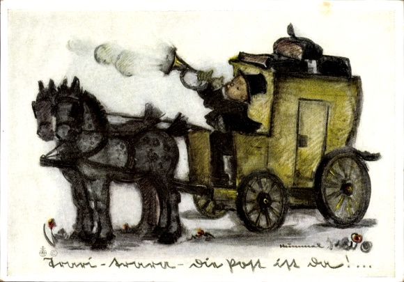 Künstler Ak Hummel, Berta, Trari trara, die Post ist da, Postkutsche, Nr 5549