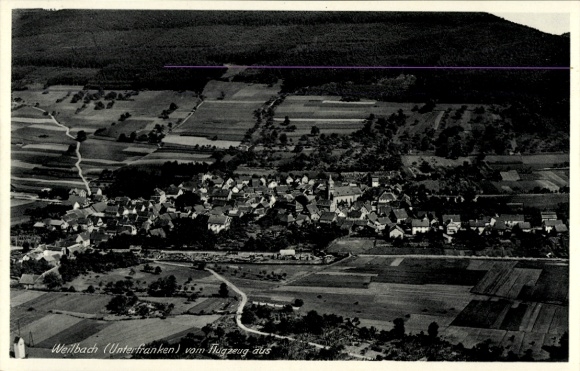 Postcard Weilbach in the Odenwald Lower Franconia Bavaria, aerial photograph