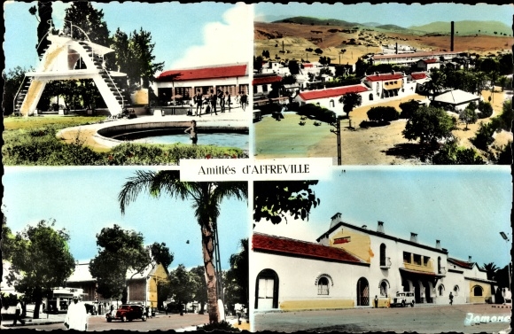 Ak Affreville Algerije, Piscine, Gare, le Zaccar, Place du Marché