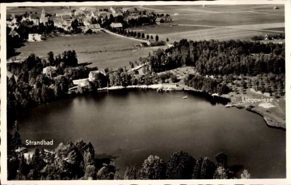 Ak Buxheim in Schwaben, Fliegeraufnahme, Weiherhaus, Strandbad