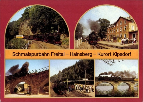 Postcard narrow-gauge railway Freital Hainsberg Kipsdorf, viaduct in Malter, Dippoldiswalde station, Rabenau
