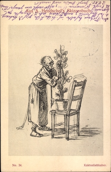 Kunstenaarskaart Hendschel, Albert, schetsboek nr. 34, cactusliefhebber