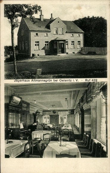 Ak Oelsnitz im Vogtland, Jägerhaus Altmannsgrün,  Innenansicht, 