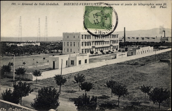 Postcard Bizerte Tunesien, Barracks and wireless telegraphy station
