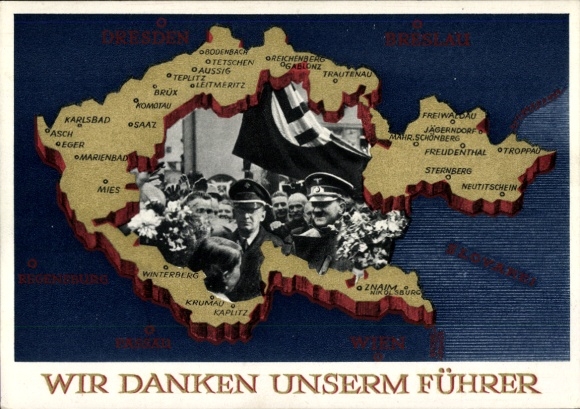 Postal stationery Postcard We thank our Führer, Sudetenland, Bohemia, Moravia, Hitler
