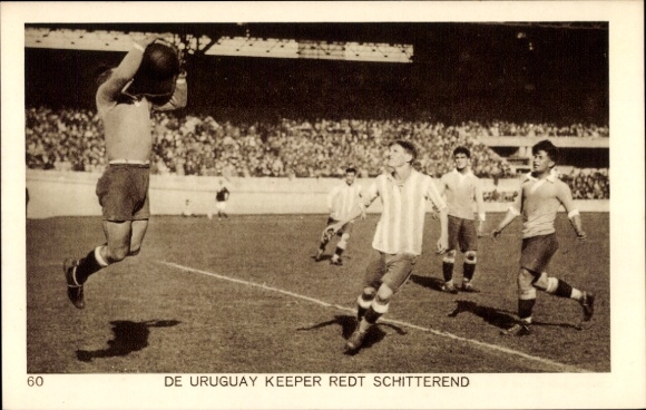 Postcard Amsterdam, Olympic Games 1928, football, goalkeeper of Uruguay