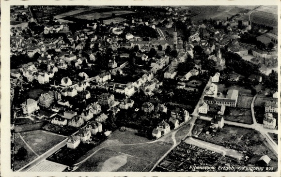 Postcard Eibenstock in the Ore Mountains Saxony, aerial photograph