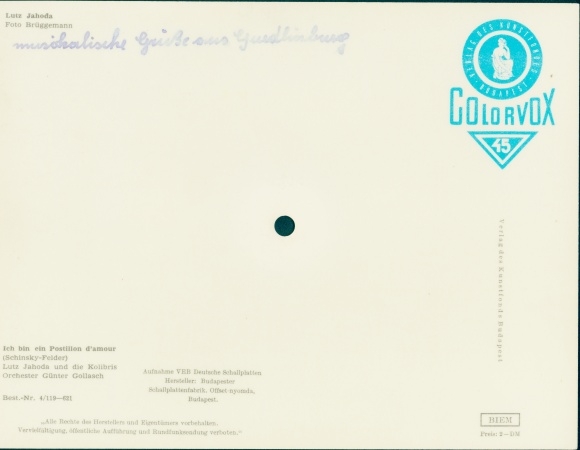 Vinyl KP piosenkarz i aktor Lutz Jahoda, Colorvox