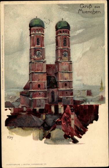 Kunstenaar litho Kley, Heinrich, München Beieren, Frauenkirche