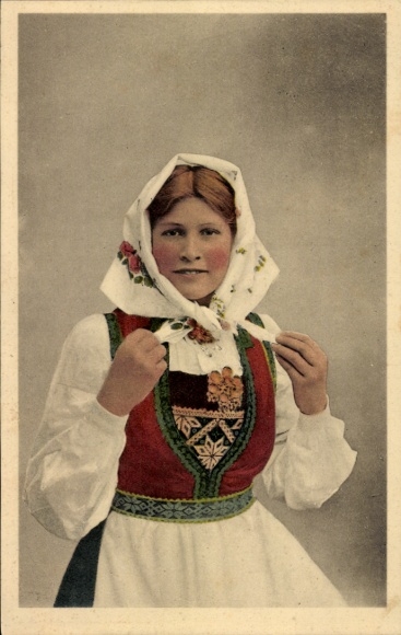 Postcard Woman in Norwegian Costume, portrait