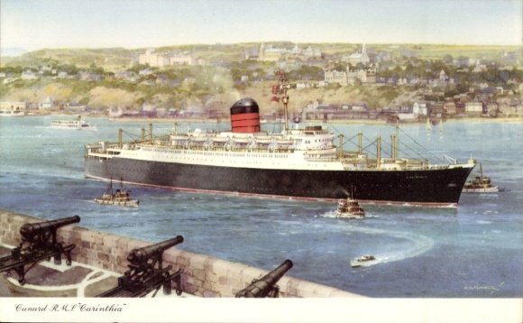 Kunstenaar Ak Cunard Line, RMS Corinthia, kanonnen