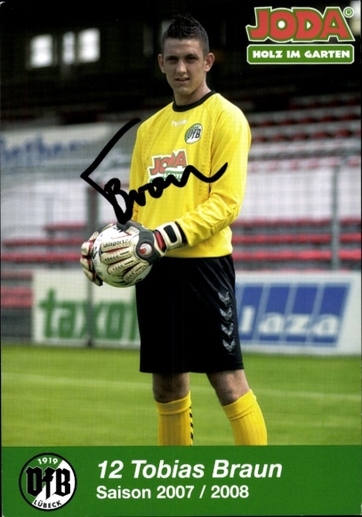 Autograph card footballer Tobias Braun, VFB Lübeck, autograph