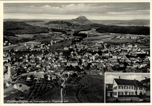 Ak Gottmadingen im Hegau, Luftaufnahme von  Hohentwiel im Hintergrund,  von 1939