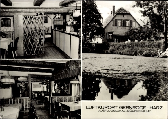 Ak Gernrode Quedlinburg in het Harzgebergte, restaurant Bückemühle, interieur, uitzicht op de natuur