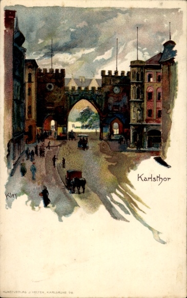 Kunstenaar litho Kley, H., München Beieren, Karlstor