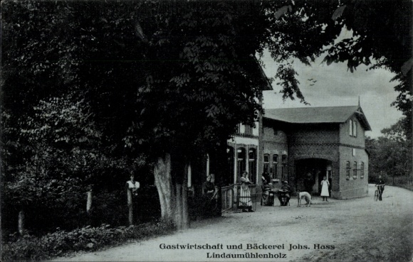 Ak Lindaumühlenholz Lindau Mühlenholz Boren in Angeln, Gastwirtschaft und Bäckerei