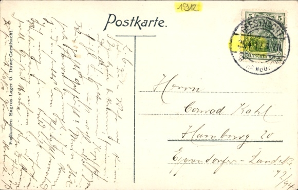Postcard Geesthacht on the Elbe, picture of a viewpoint over water, buildings in the background, old