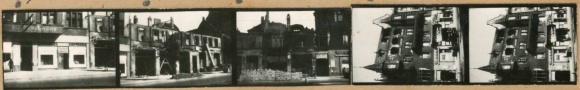 Contact print photos Berlin Schöneberg Friedenau, Rheinstraße, war damage, 5 photos approx. 4x2cm