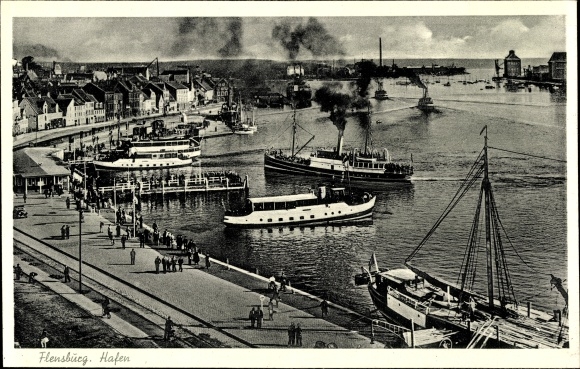Postcard Flensburg in Schleswig Holstein, port, steamer