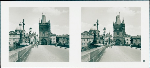 Stereo Photo Praha Prague, Vltava, Charles Bridge, Old Town Bridge Tower