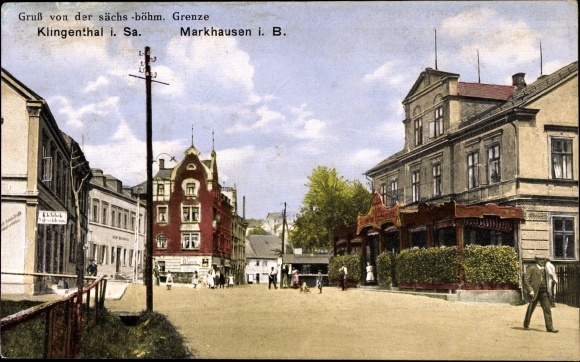 Ak Klingenthal in Vogtland, Saksen, Saksische Boheemse grens, Markhausen Hraničná Kraslice