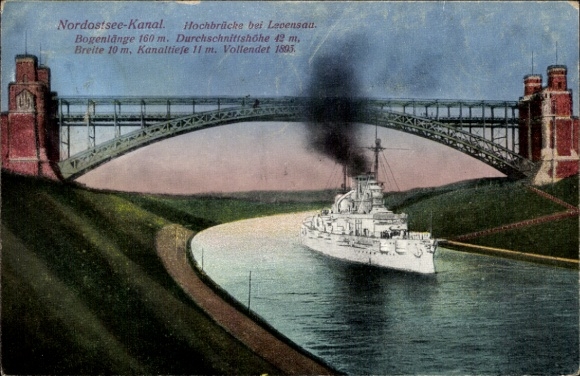 Postcard Levensau Neuwittenbek in Schleswig Holstein, Kiel Canal, warship