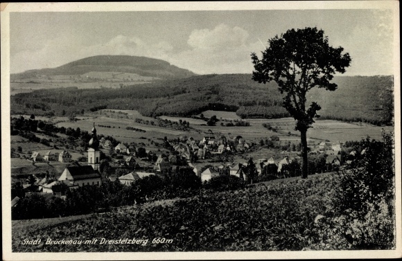 Postcard Bad Brueckenau in the Sinn Valley of Lower Franconia, Panorama with Dreistelzberg