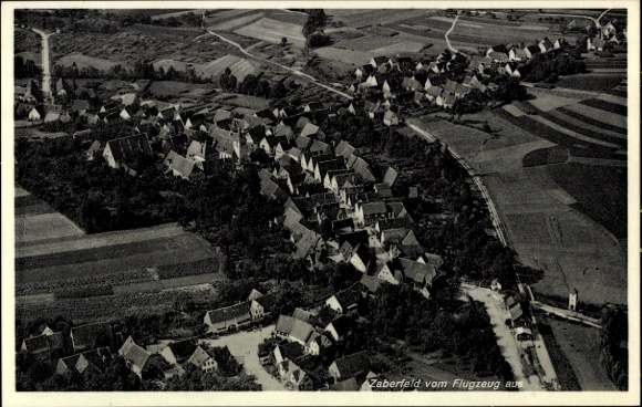Postcard Zaberfeld in Württemberg, aerial view of many roofs, fields, streets