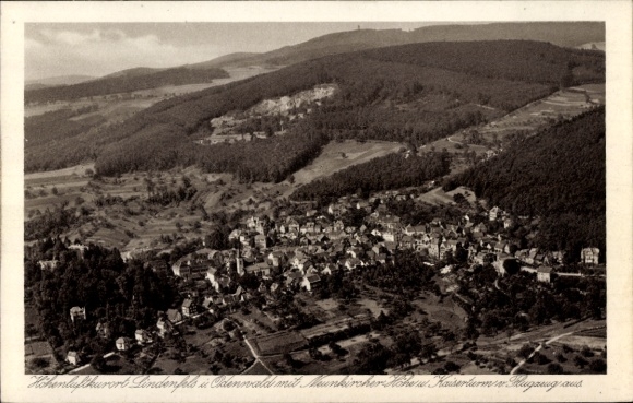 Postcard Lindenfels in the Odenwald, aerial photograph, Neunkircher Höhe, Kaiserturm