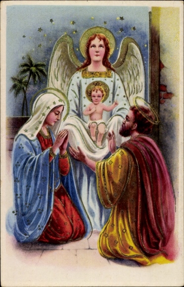 Glitter Postcard Christkind, Maria
